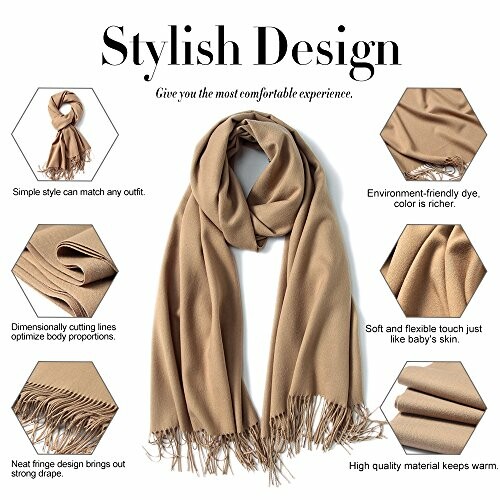 Beige scarf with stylish design and features highlighted.