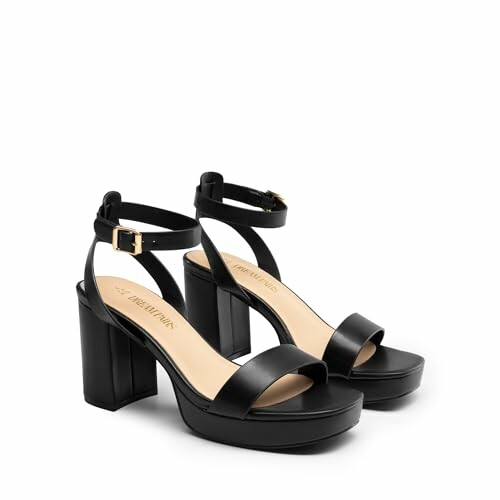 Black high heel sandals with ankle straps