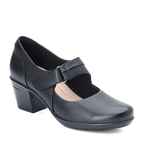 Stylish black Mary Jane heel with strap and block heel