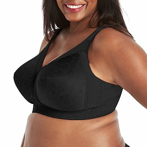 Woman wearing a black plus-size bra