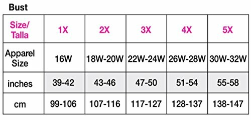 Bust size chart for apparel sizes 1X to 5X