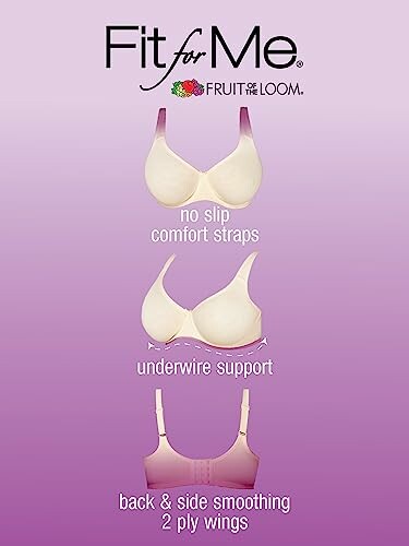 Fruit of the Loom bra features: no slip comfort straps, underwire support, back and side smoothing with 2 ply wings.