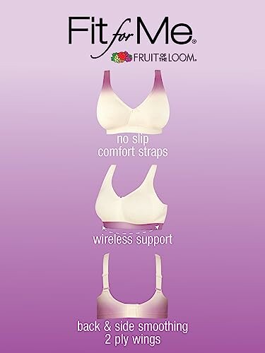 Fruit of the Loom bra with comfort straps, wireless support, and back smoothing.