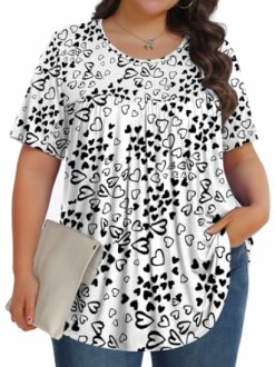 Womens Plus Size Tops Tunic Short Sleeve Crew Neck Shirts