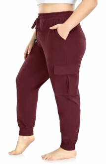 Person wearing maroon cargo jogger pants