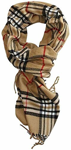 Brown plaid scarf with fringe