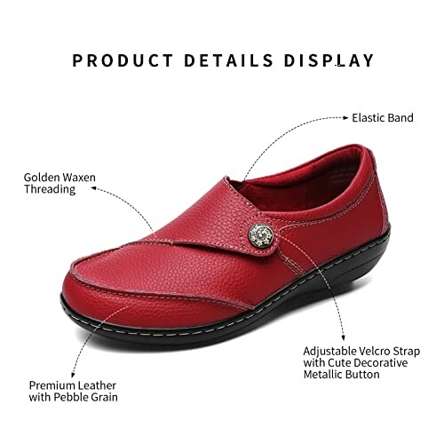 Red leather shoe with detailing and adjustable strap