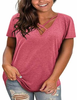 Plus Size Criss Cross V Neck T-Shirt