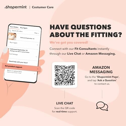 Shapermint customer support options with phone and QR code.