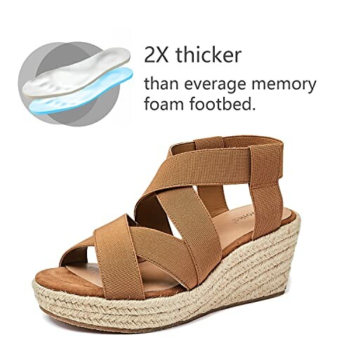 Brown wedge sandals with thick memory foam footbed.