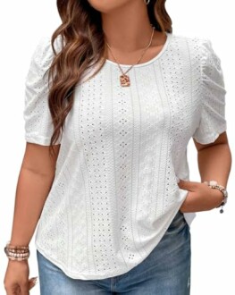 Eyelet Embroidery Puff Sleeve Tee