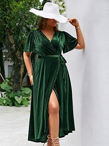 BerryGo Velvet V Neck Wrap Dress